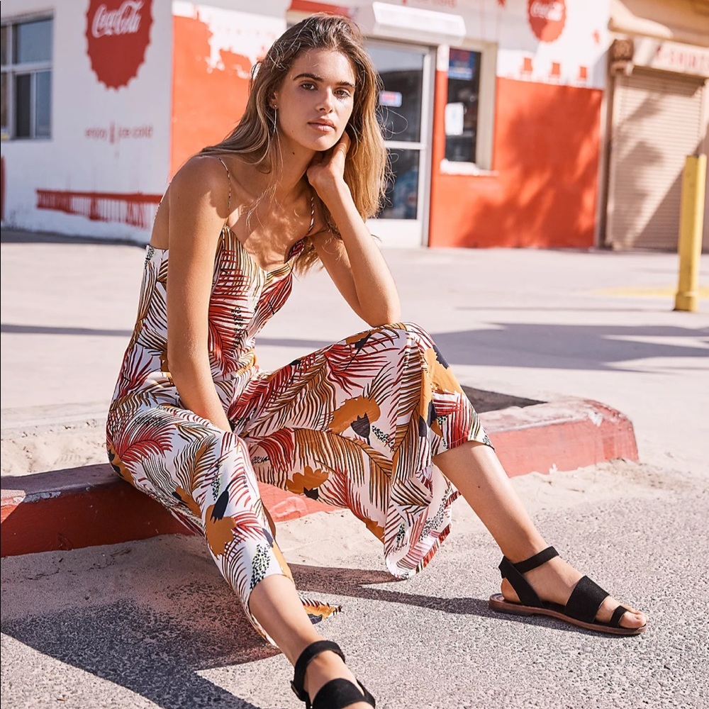 Free People Wide-Legged Tank Jumpsuit - Palm